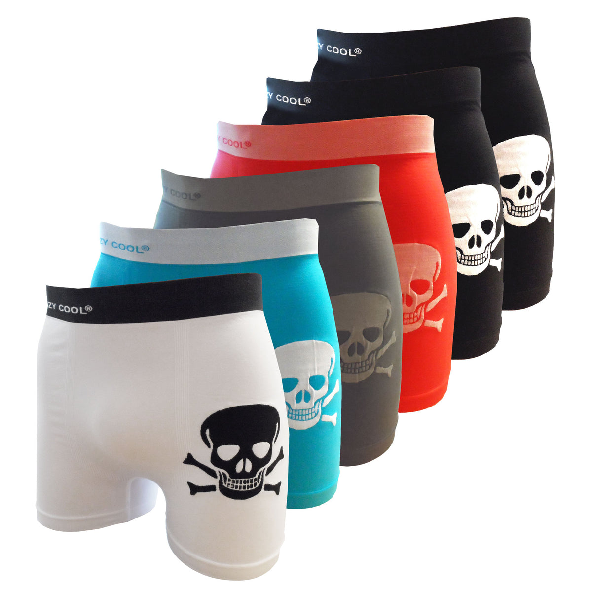 Crazy Cool Underwear Seamless Mens Boxer Briefs Underwear 6-Pack Set Skull