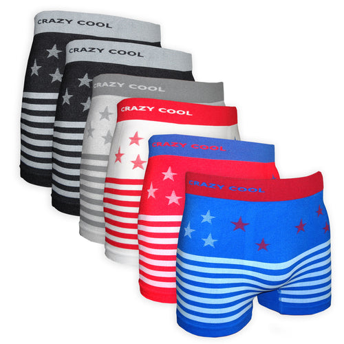 Crazy Cool® Stretches Seamless Mens Boxer Briefs Underwear 6-Pack Set - Stars and Stripes