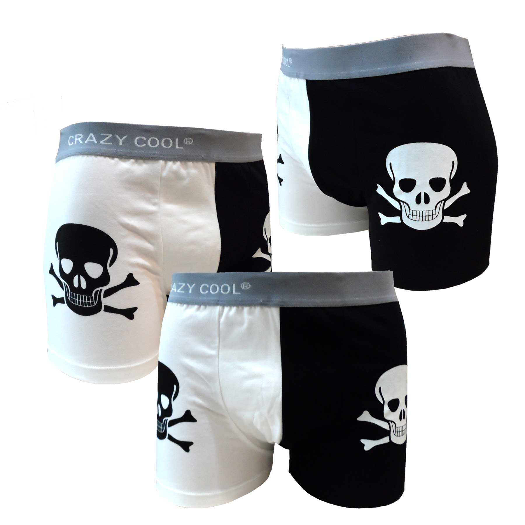 Crazy Cool Underwear® Cotton Mens Boxer Briefs Underwear 3-Pack Set Skull  Skeleton