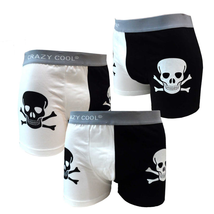 Crazy Cool® Cotton Mens Boxer Briefs Underwear Set 3-Pieces Set - Skull Skeleton