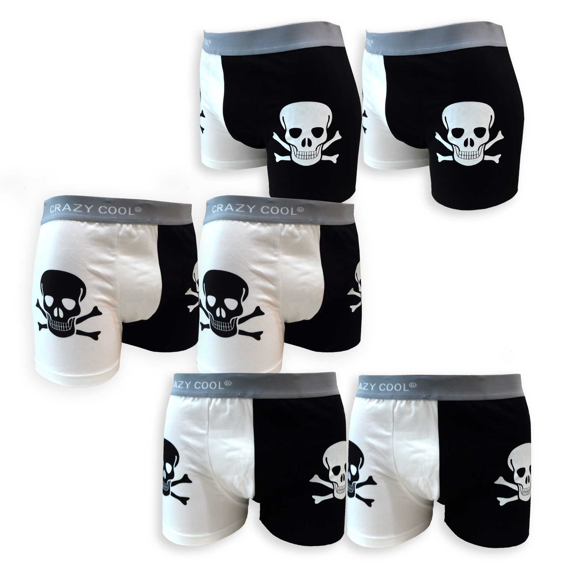 Crazy Cool Underwear® Cotton Mens Boxer Briefs Underwear 6-Pack Set Skull  Skeleton