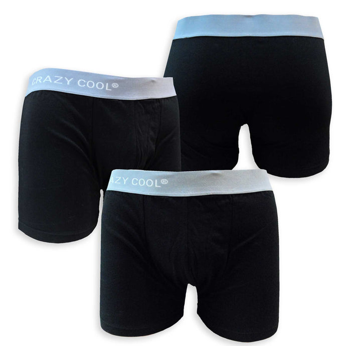 Crazy Cool® Cotton Mens Boxer Briefs Underwear Set 3-Pieces Set - Plain Black
